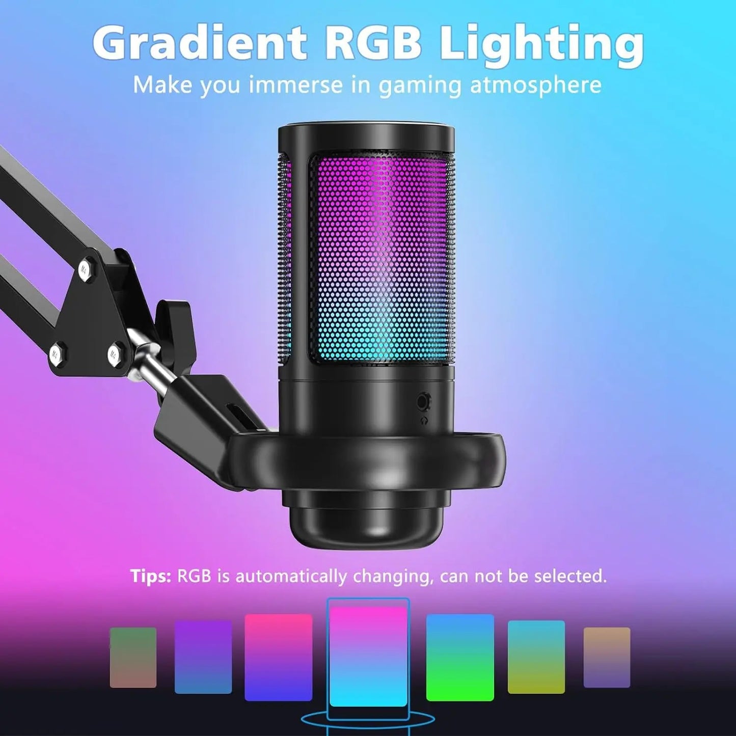 Brand New Cheap Cardioid RGB USB Gaming Microphone With Desktop Arm Stand Kit for PC Computer Recording Podcast