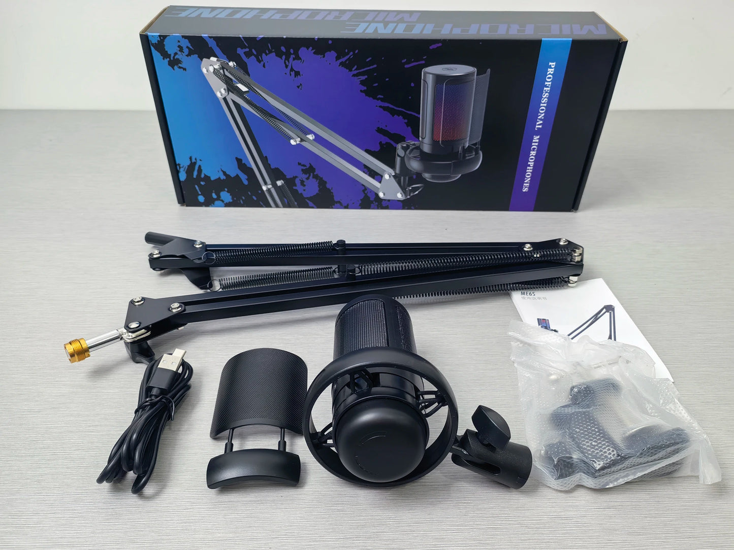 Brand New Cheap Cardioid RGB USB Gaming Microphone With Desktop Arm Stand Kit for PC Computer Recording Podcast