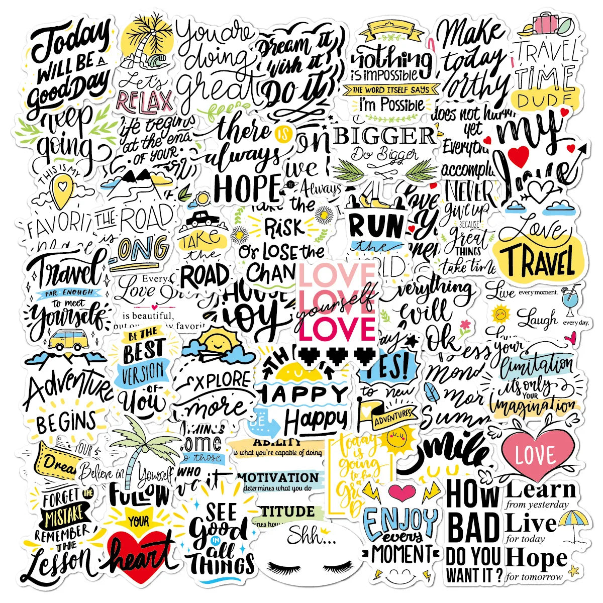 200 Pcs Inspirational  Inspire Vinyl Sticker for Laptop Water Bottles Skateboard DIY Decals Waterproof Motivational Sticker