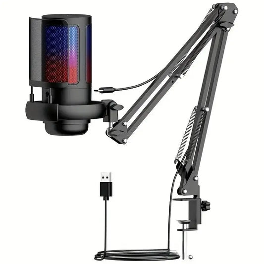Brand New Cheap Cardioid RGB USB Gaming Microphone With Desktop Arm Stand Kit for PC Computer Recording Podcast